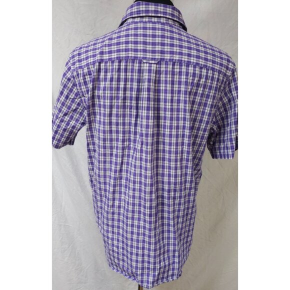 Chaps Easy Care Mens Large Purple Check Short Sleeve Button Down Logo Shirt - Picture 7 of 10